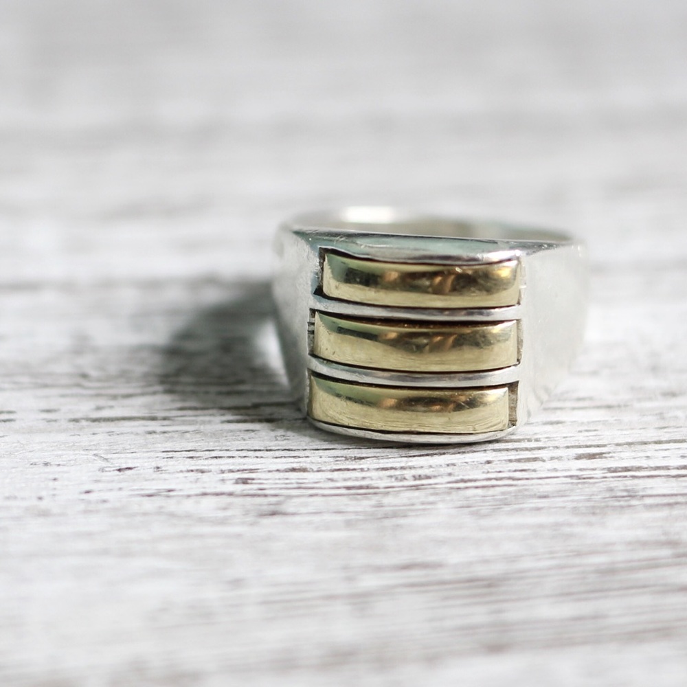 Elegant Sterling Silver and 14k Gold Ring “Unisex” - Picture 2 of 4